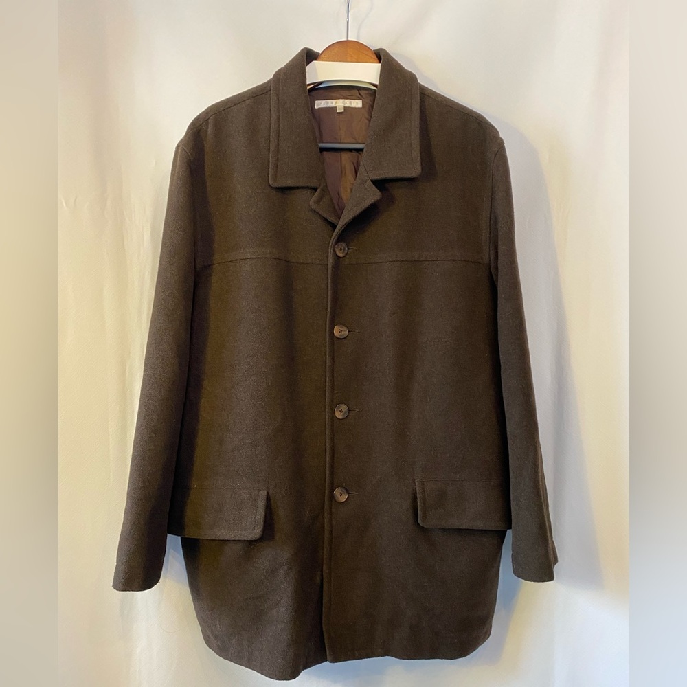 Perry Elllis Mens Wool Button Front Car Coat Overcoat Vintage Dark Academia MD